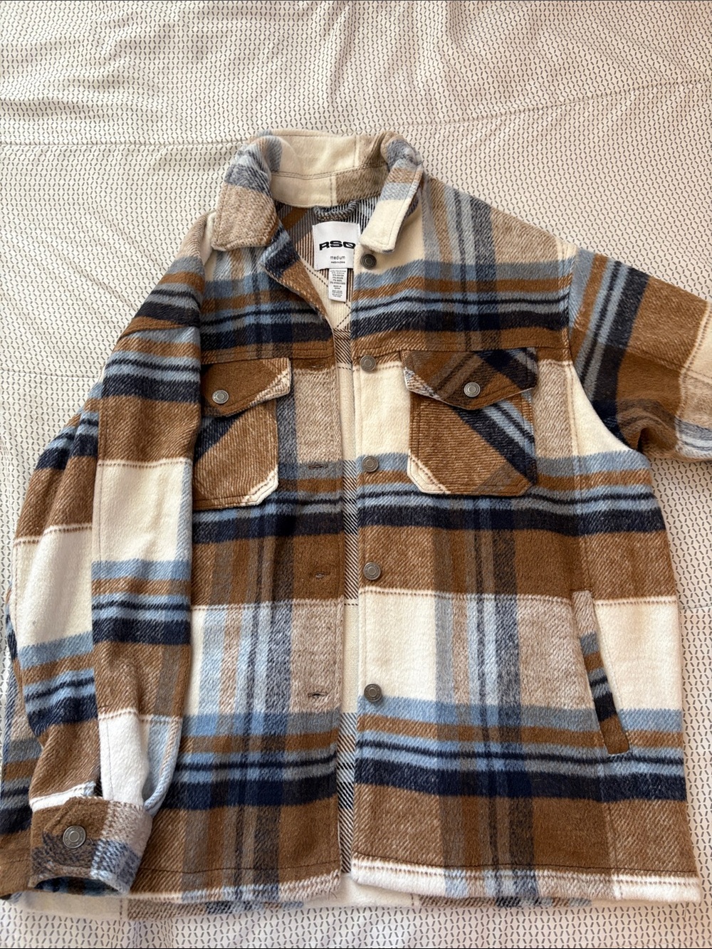 RSQ Brown Blue Plaid Shacket Jacket